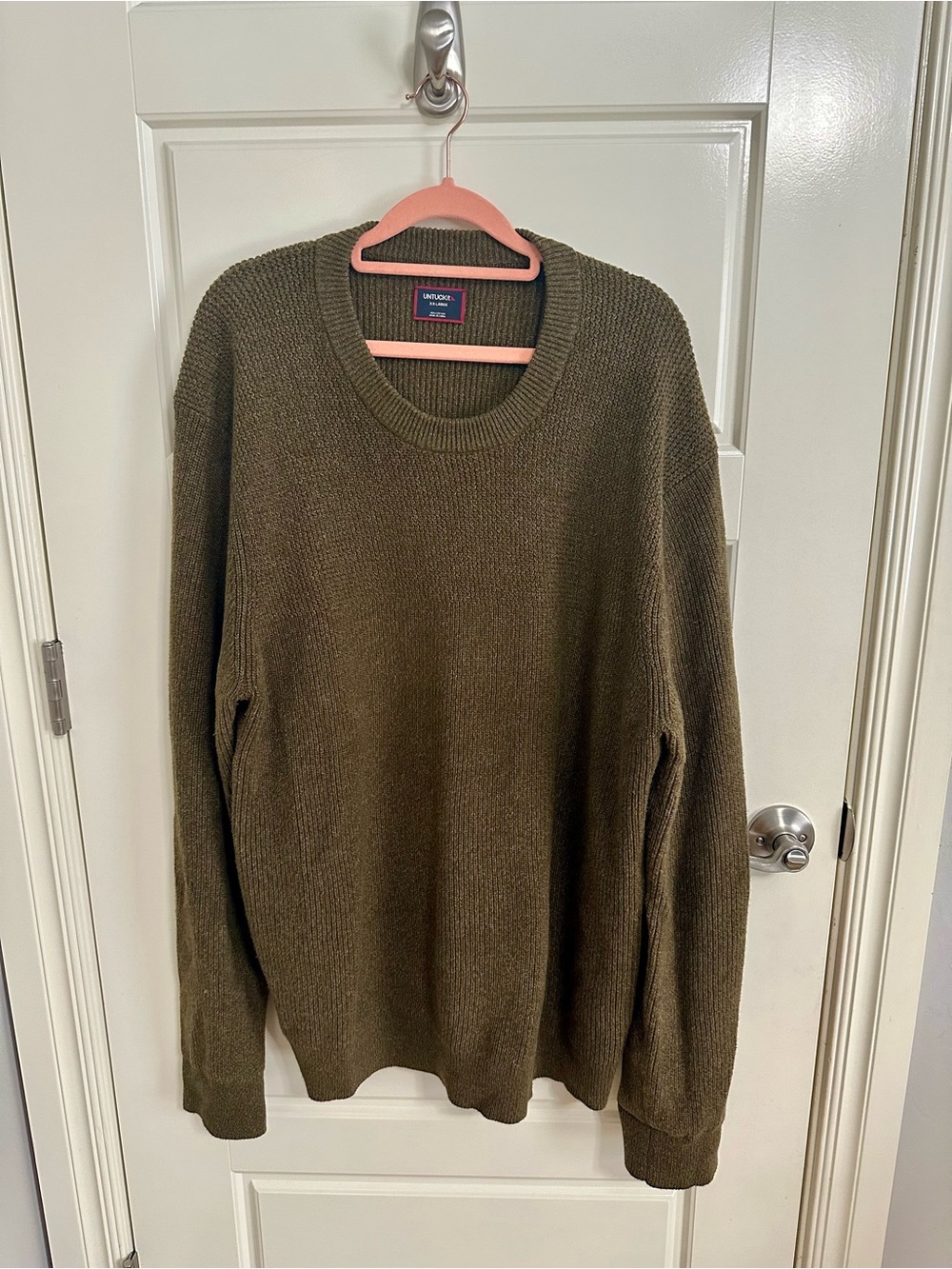 UNTUCKit Men’s Olive Green Knit Crewneck 100% Cotton Sweater